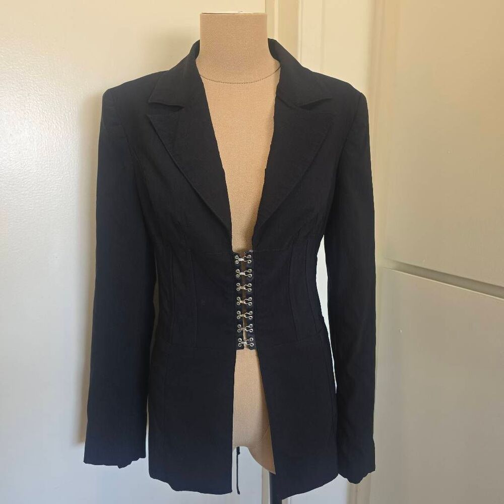 Vintage Y2K Bebe Corset Blk Blazer Silver Hook Eye, Back Lace Up Goth, EUC, Sz 6